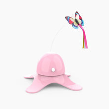 Pink sun hat with a colorful butterfly on a white background