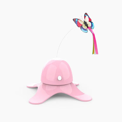 Pink sun hat with a colorful butterfly on a white background