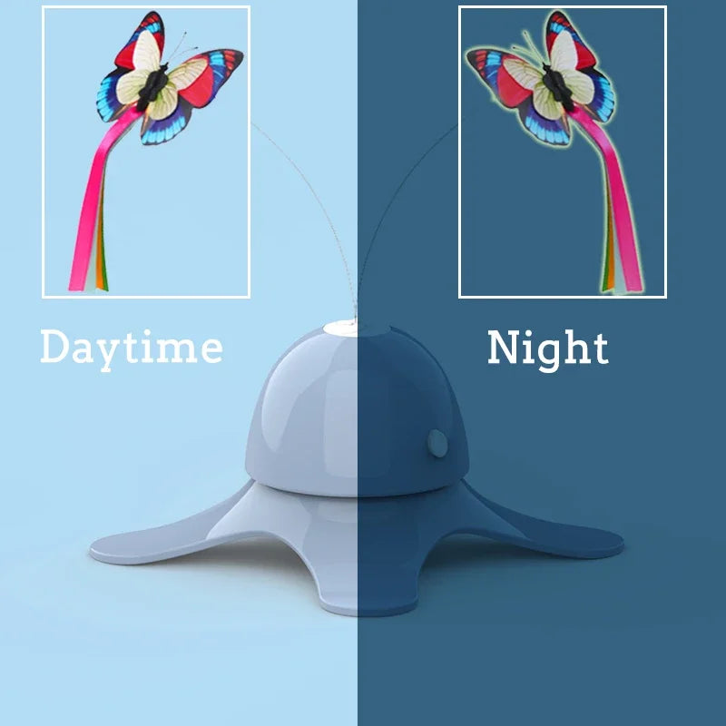 Light bulb with butterfly kite attachment showing difference between daytime and night time.